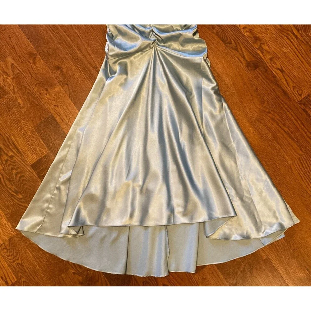 Jessica McClintock Vintage Blue Ruched Halter Neck Prom Formal Dress Size 2 - Picture 4 of 14